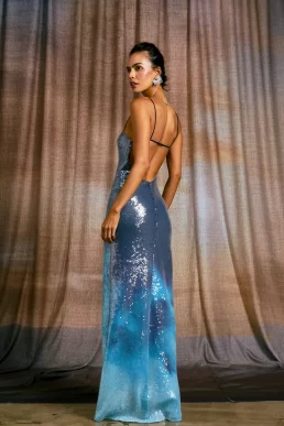 Sau Lee Melrose Sequinned Dress Blue Multi