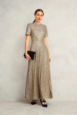Hobbs Shirley Sequin Trimmed Maxi Dress Champagne