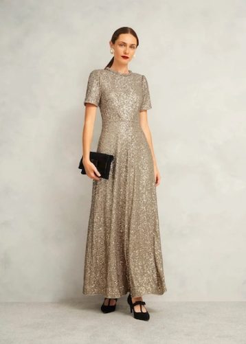 Hobbs Shirley Sequin Trimmed Maxi Dress Champagne