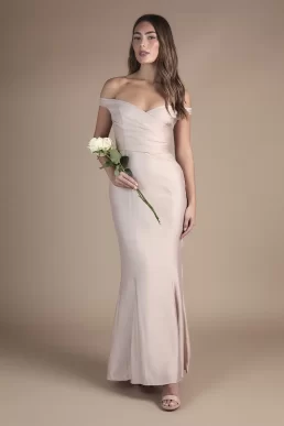 Coast Bardot Gathered Satin Fishtail Bridesmaid Dress, Blush