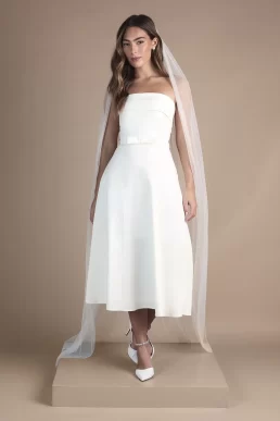 Coast Bandeau Bow Waist Midi Wedding Dress Ivory