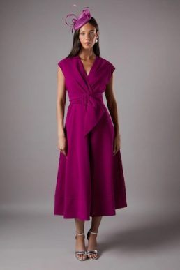 Coast Belted Crepe Midi Waterfall Dress Berry Pink Purple