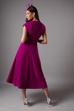 Coast Belted Crepe Midi Waterfall Dress Berry Pink Purple