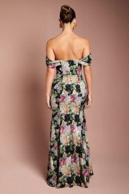 Coast Floral Bardot Maxi Dress Pink Black Multi