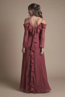 Coast Long Sleeve Cold Shoulder Ruffle Detail Maxi Bridesmaid Dress Antique rose