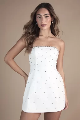 Petite Hotfix Diamante Bandeau Bridal Mini Dress