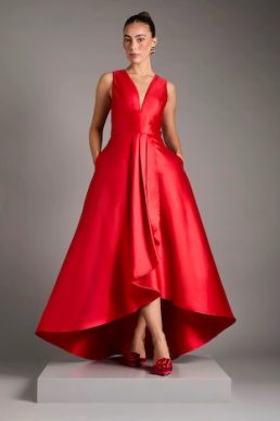 Coast Plunge Waterfall Maxi Dress Red
