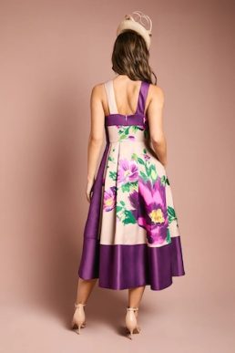 Coast Printed Structured Satin Cross Neck Midi Dress Purple Multi