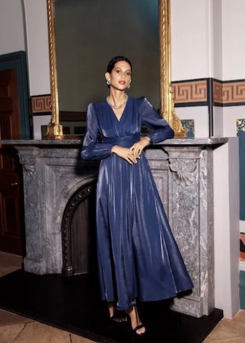 Hobbs Cate V Neck Maxi Dress Midnight Navy
