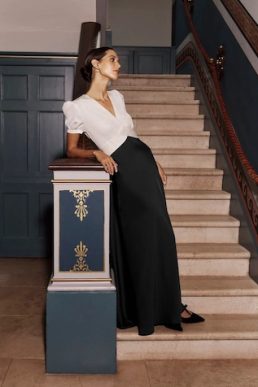 Hobbs Elizabeth Colourblock Satin Maxi Dress Black Ivory