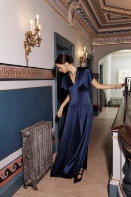 Hobbs Grace Satin V Neck Maxi Dress Midnight Navy Blue