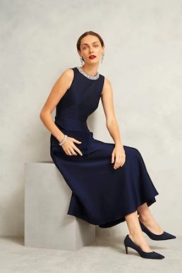 Hobbs Keira Trimmed Satin Midi Dress Midnight Navy Blue