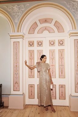 Hobbs Shirley Sequin Trimmed Maxi Dress Champagne