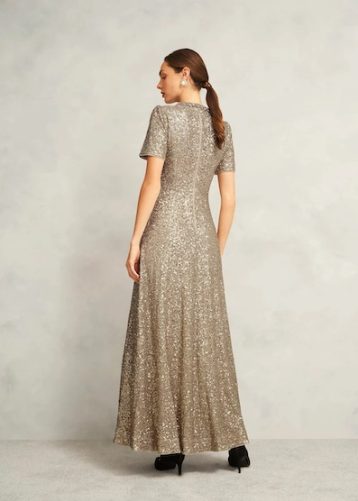 Hobbs Shirley Sequin Trimmed Maxi Dress Champagne