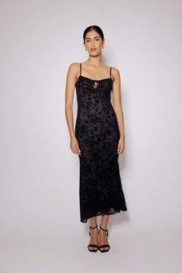 Nobody's Child Black Floral Jaquard Velvet Analie Midi Dress