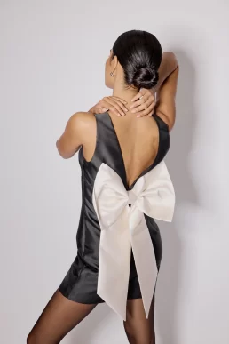 Nobody's Child Black Satin Bow Detail Cameron Mini Dress
