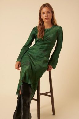 Nobody's Child Green Floral Satin Clarissa Midi Dress