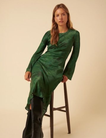 Nobody's Child Green Floral Satin Clarissa Midi Dress