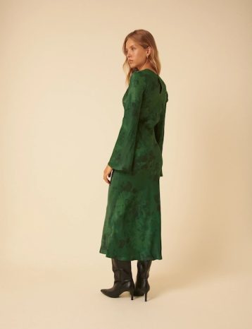 Nobody's Child Green Floral Satin Clarissa Midi Dress