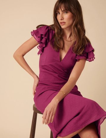 Nobody's Child Pink Frill Sleeve Layla Midi Dress