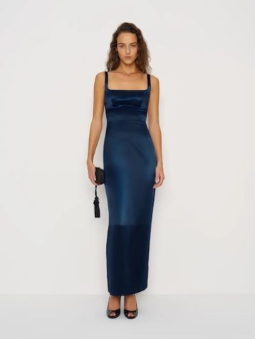 Reformation Ambre Silk Maxi Dress Midnight Blue