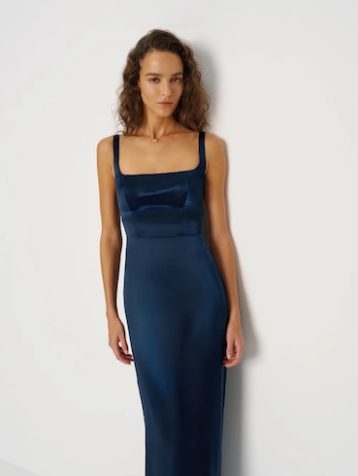 Reformation Ambre Silk Maxi Dress Midnight Blue
