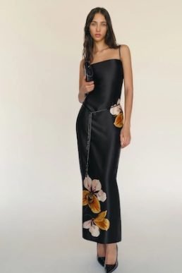 Reformation Frankie Floral Silk Dress Black Multi