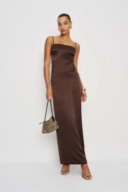 Reformation Frankie Silk Maxi Dress Brown Core Cafe