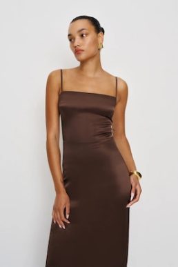 Reformation Frankie Silk Maxi Dress Brown Core Cafe