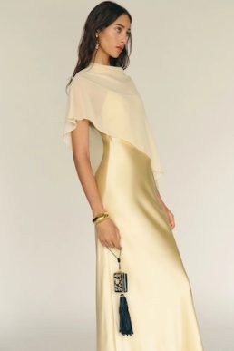 Reformation Lilibeth Silk Dress Pale Yellow Blonde