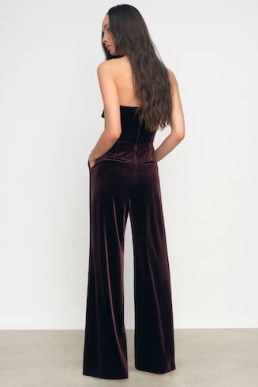 Reiss Andria Velvet Drape Strapless Jumpsuit Burgundy