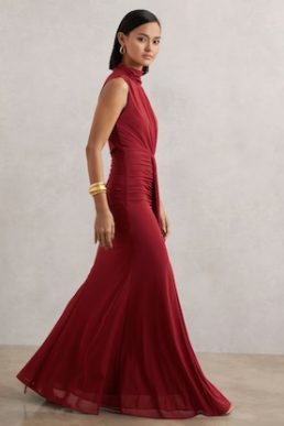 Reiss Daniella Ruched Sleeveless Maxi Dress Dark Red