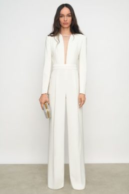 Reiss Evora Plunge-Neck Split-Sleeve Jumpsuit in Ivory