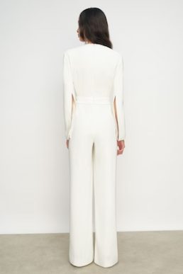 Reiss Evora Plunge-Neck Split-Sleeve Jumpsuit in Ivory