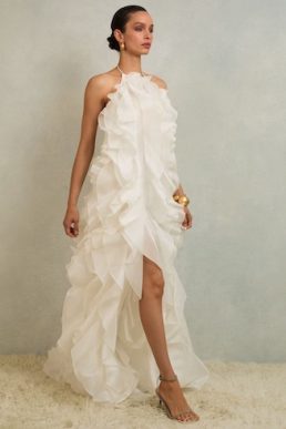 Reiss Kiera Atelier Silk-Organza Ruffle Maxi Dress Off White