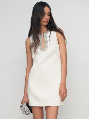 Reiss Leome Satin Crystal-Embellished Mini Dress Ivory