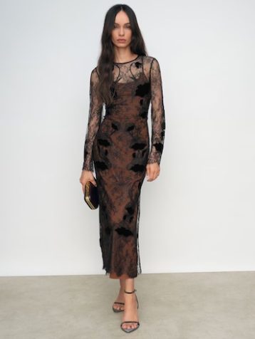 Reiss Lulu Lace Overlay Midi Dress Black