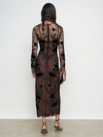 Reiss Lulu Lace Overlay Midi Dress Black
