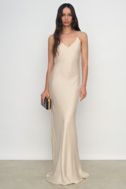 Reiss Maggie Jacquard Maxi Slip Dress Champagne Neutral