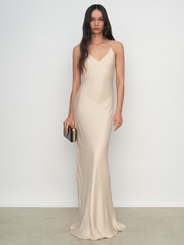 Reiss Maggie Jacquard Maxi Slip Dress Champagne Neutral