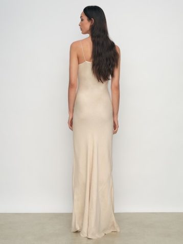 Reiss Maggie Jacquard Maxi Slip Dress Champagne Neutral