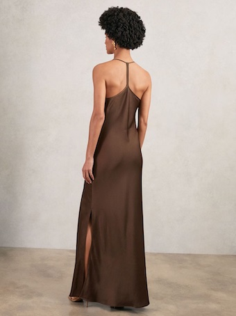 Reiss Maisley Satin Cowl-Neck Slip Dress Chocolate Brown