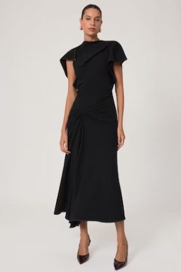 Reiss Saskia Asymmetric Draped Midi Dress Black
