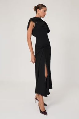 Reiss Saskia Asymmetric Draped Midi Dress Black