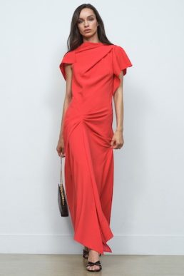 Reiss Saskia Asymmetric Draped Midi Dress Orange
