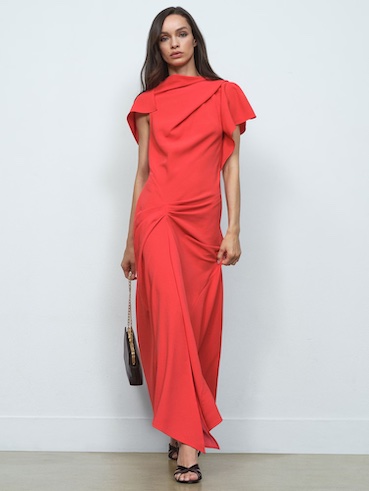 Reiss Saskia Asymmetric Draped Midi Dress Orange