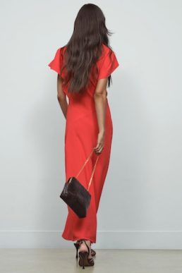 Reiss Saskia Asymmetric Draped Midi Dress Orange