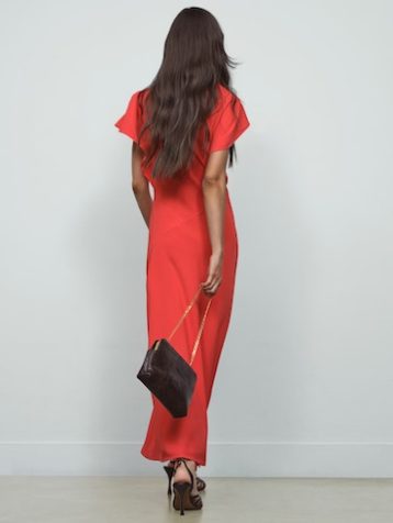 Reiss Saskia Asymmetric Draped Midi Dress Orange