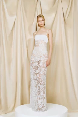 Sau Lee Fiona Embroidered Lace Bridal Gown White