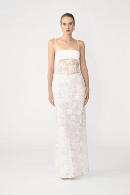 Sau Lee Fiona Embroidered Lace Bridal Gown White